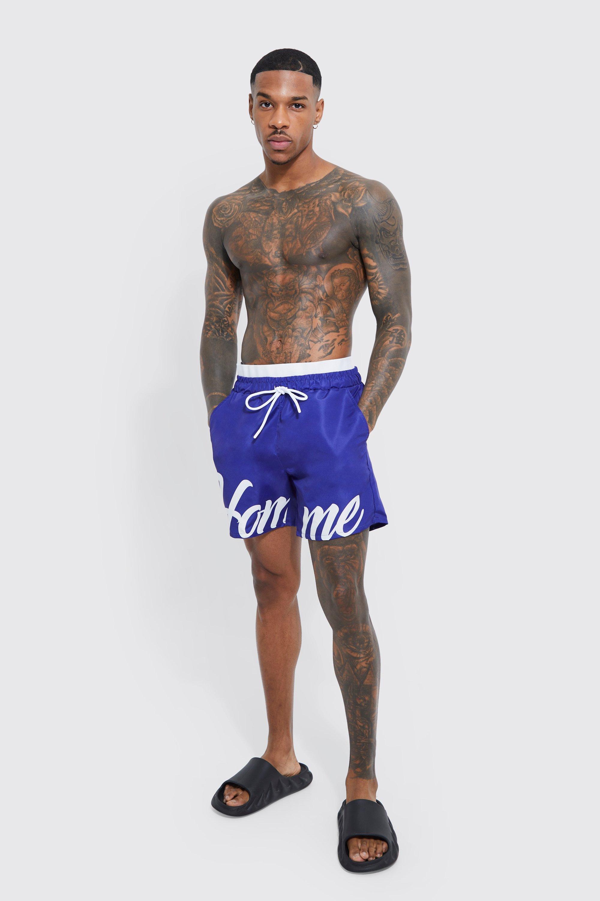Mid Length Homme Waistband Swim Shorts boohoo IE